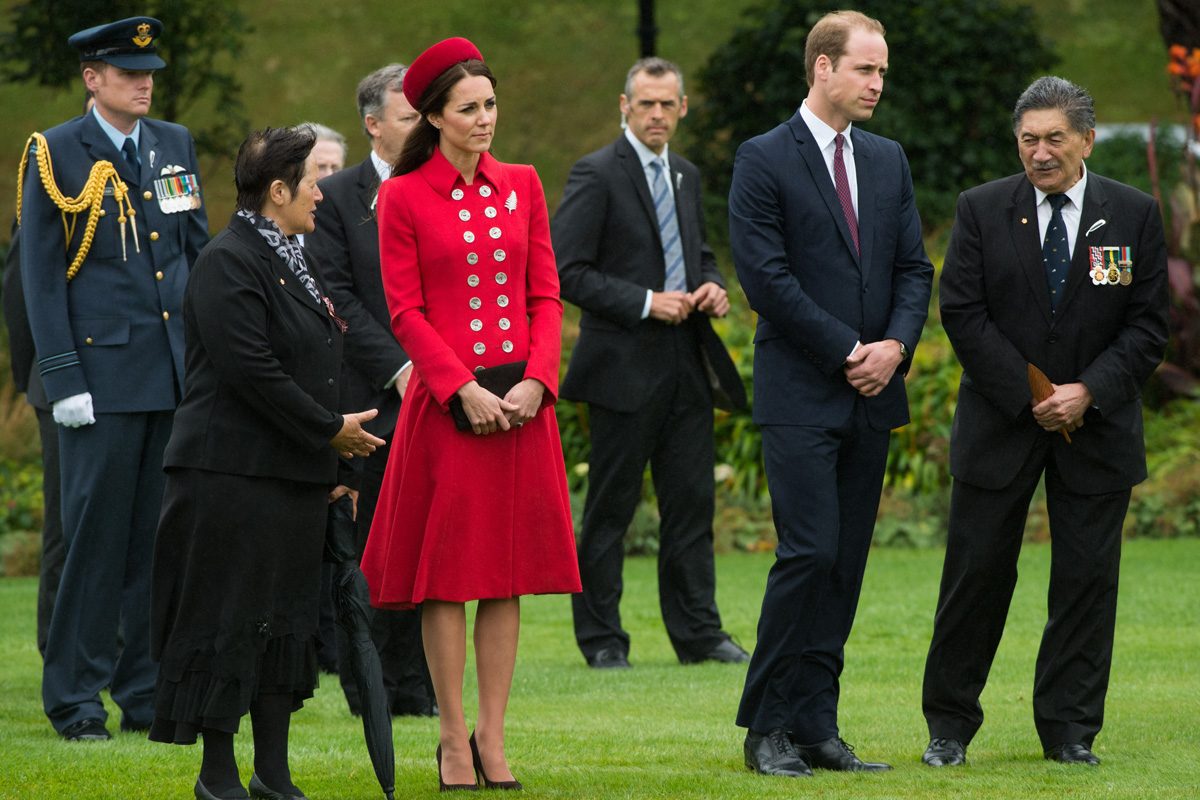 Catherine, Duchess of Cambridge and Prince William, Duke of Cambridge watch a Maori Powhiri Ceremonial Welcome at Government House on April 7, 2014 in Wellington, New Zealand